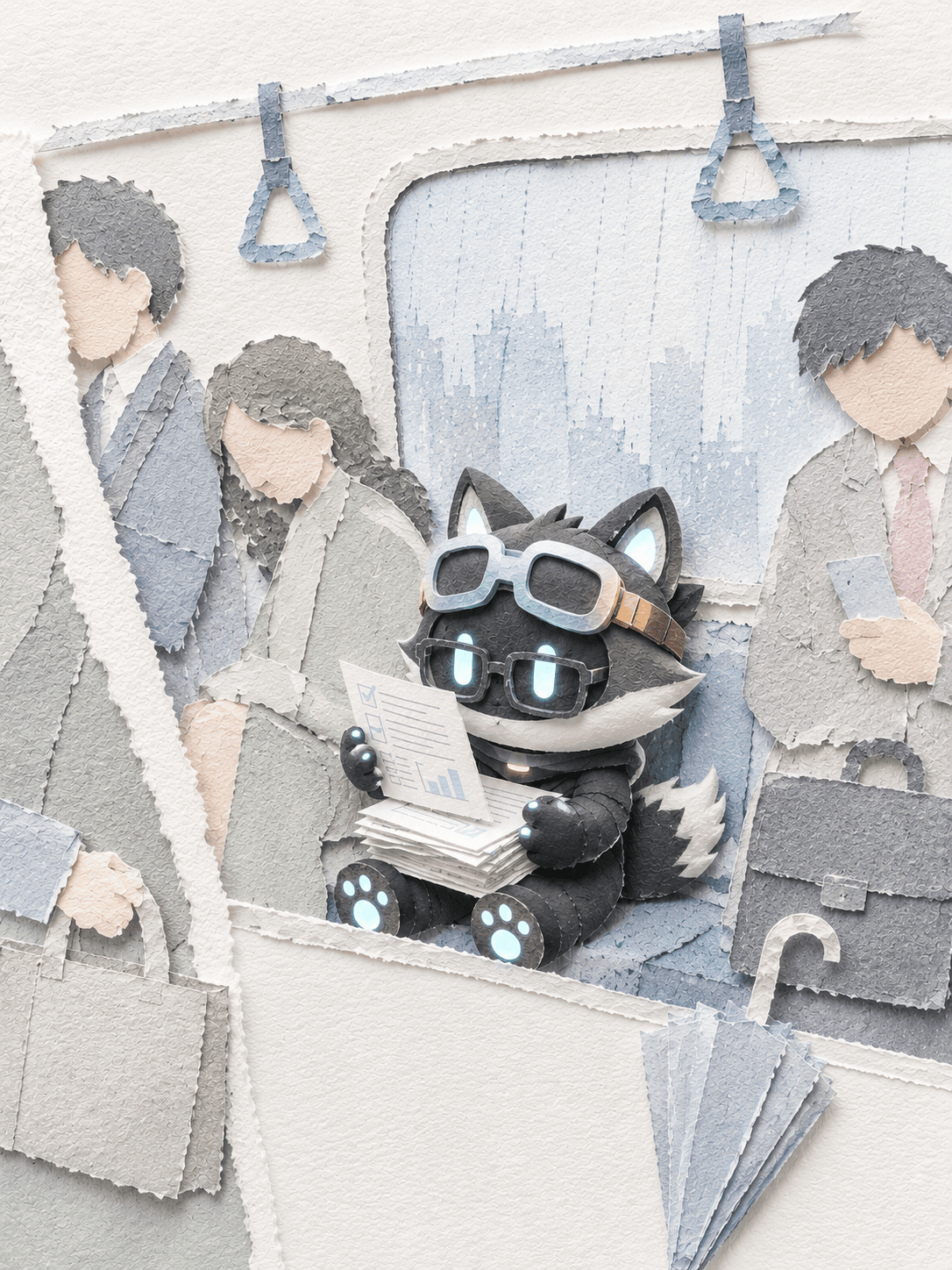 Technical notes banner showing the Styxis mascot Vero reviewing documents with commuters nearby