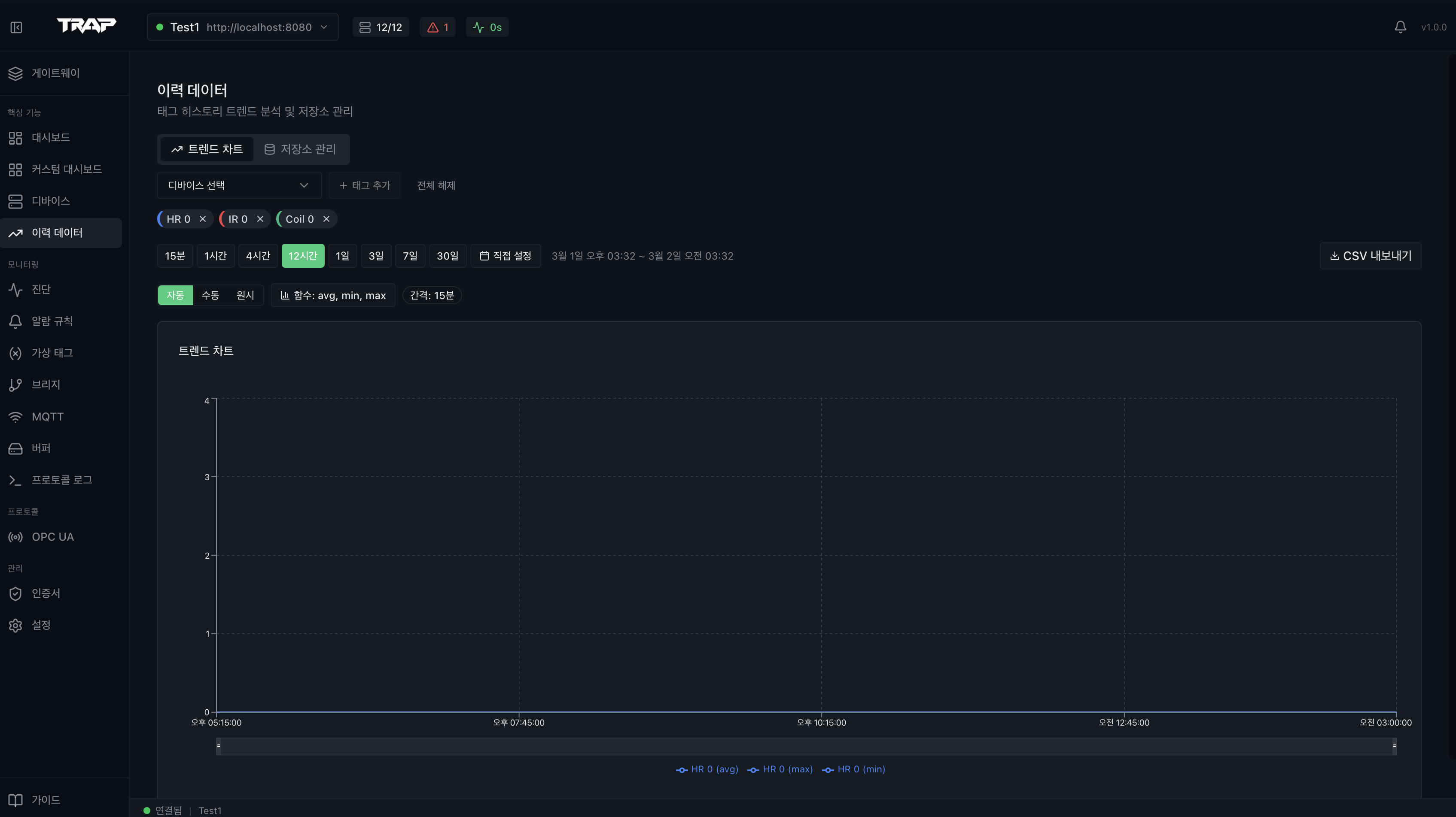 TRAP Client — 이력 데이터